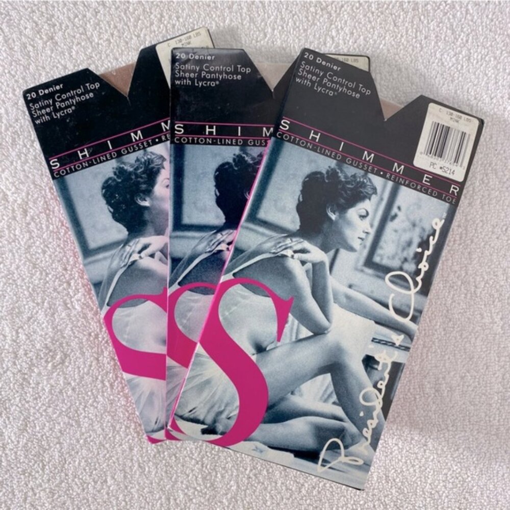 Vintage Presidents Choice Shimmer Cotton Gusset Stockings Pantyhose In Linen x3